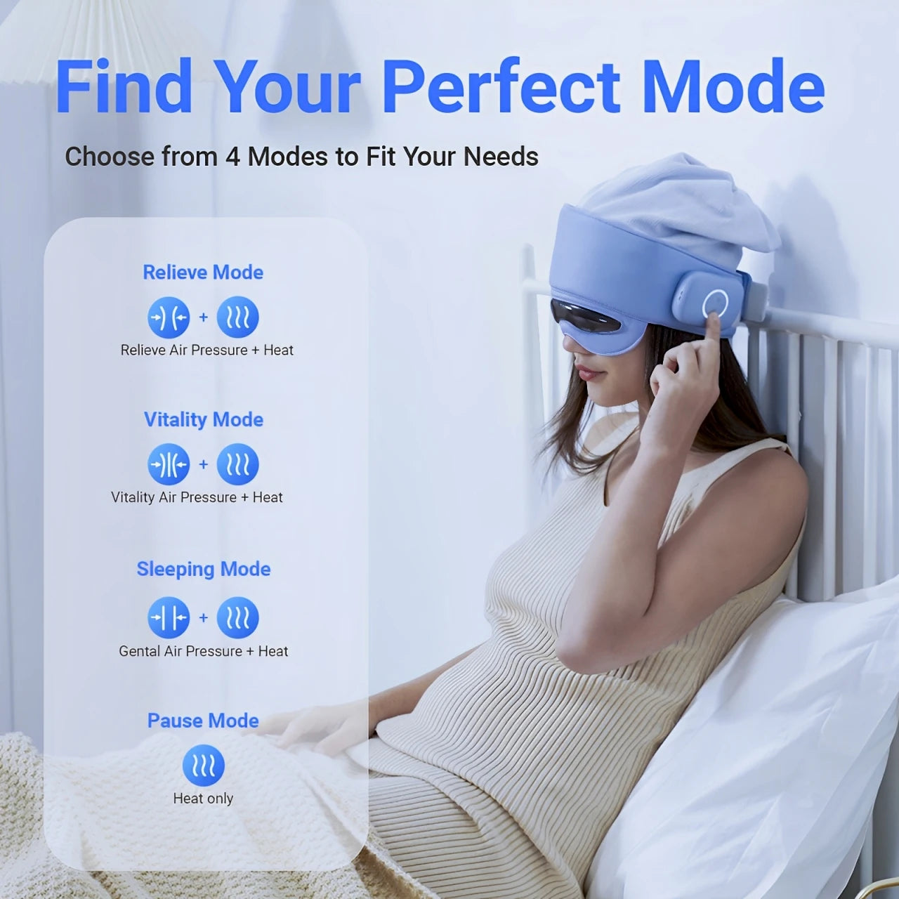 Smart Head & Eye Massager with Heat - Bluetooth App Control for Stress & Fatigue Relief